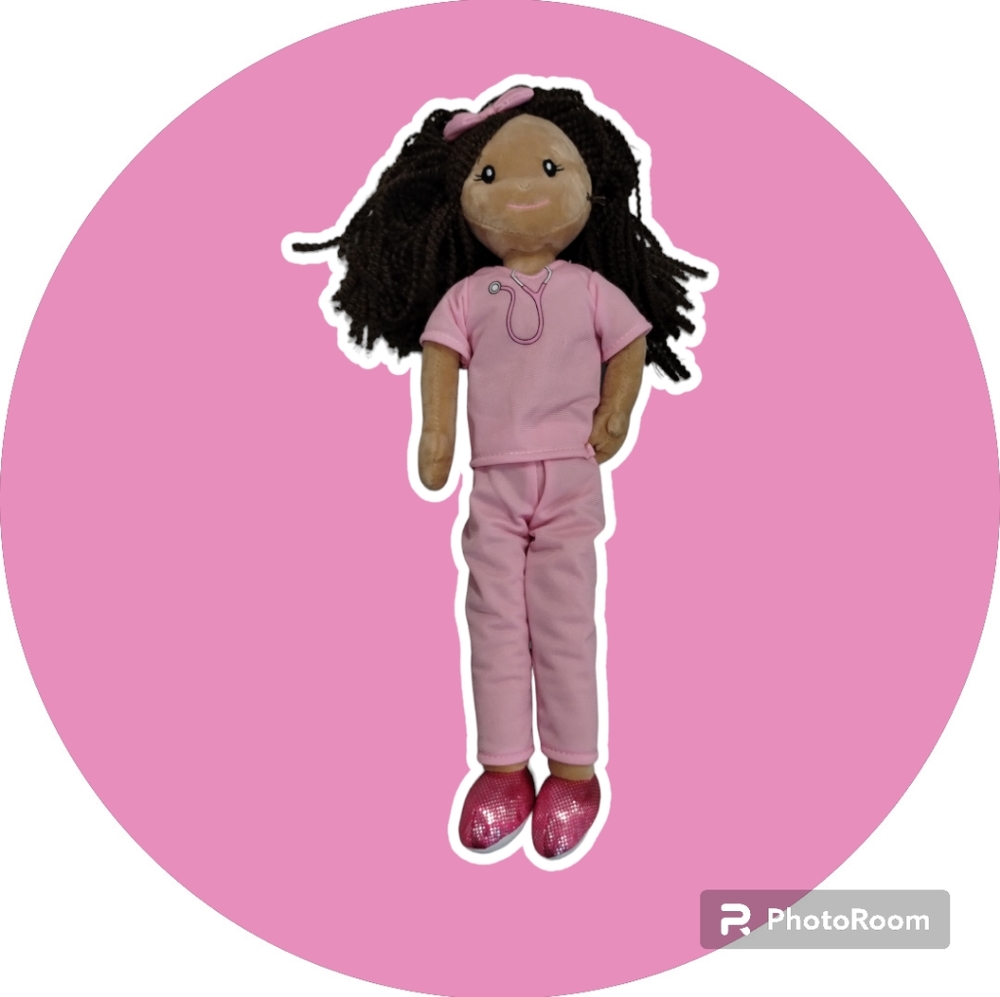 Petting Zoo Nurse Rag Doll  17" Tall Pink Uniform, Shiny Sneakers